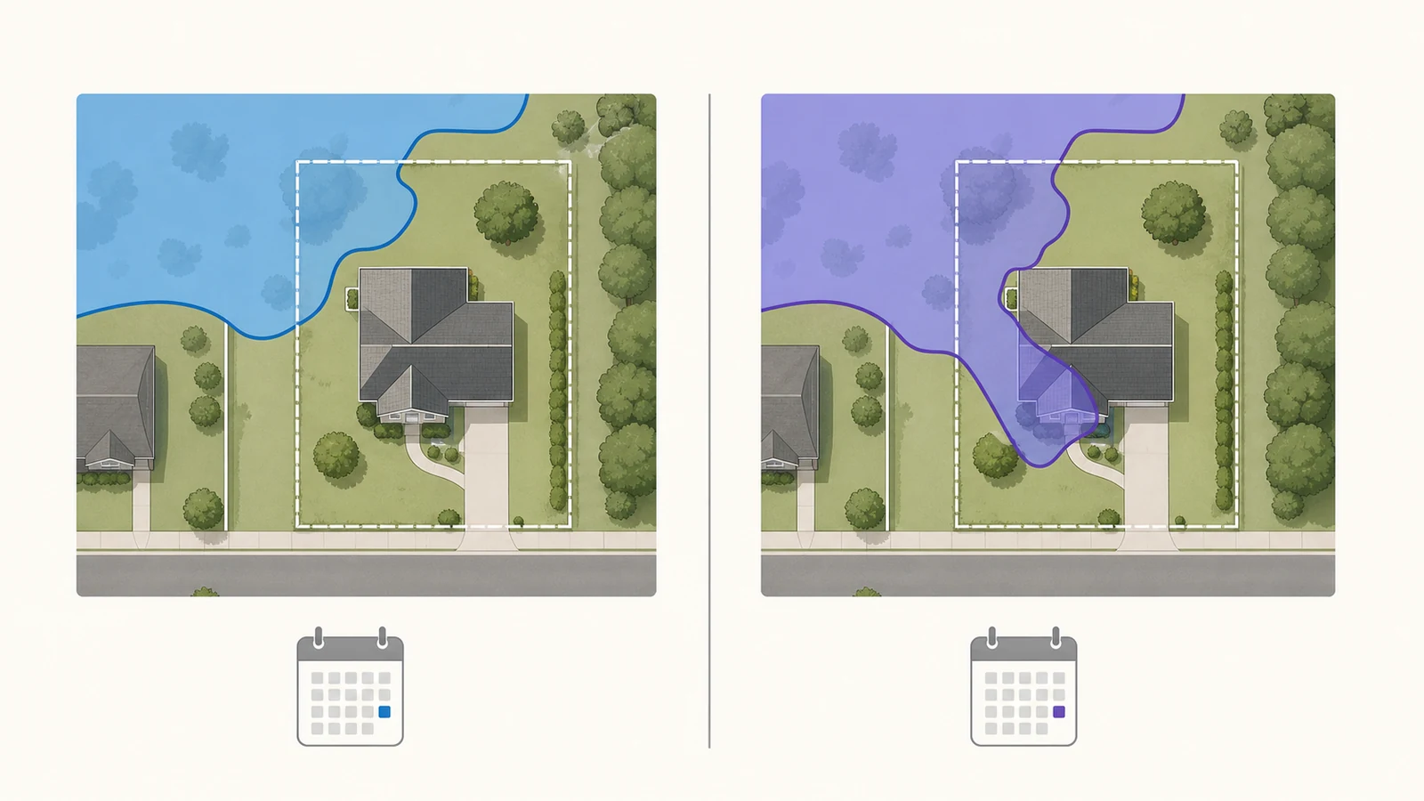 One property compared on current effective and proposed preliminary flood-map boundaries